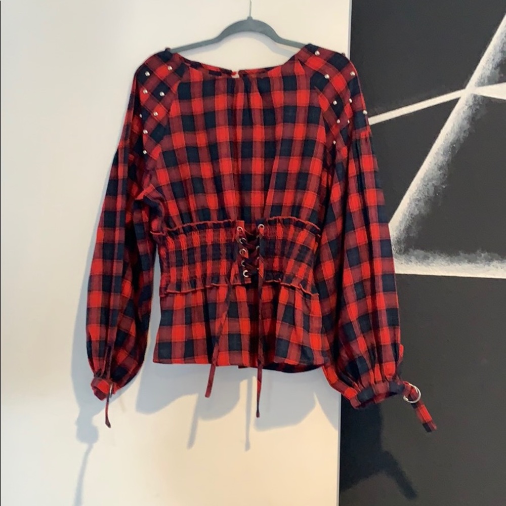 Blue/red checkered ASOS Curve top